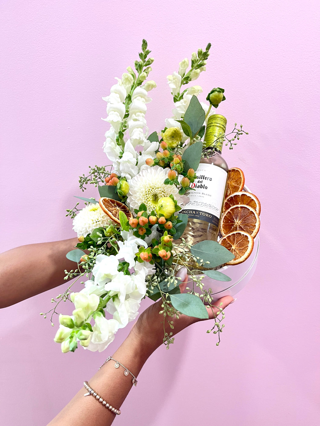 Mixed Blooms & White Wine Box