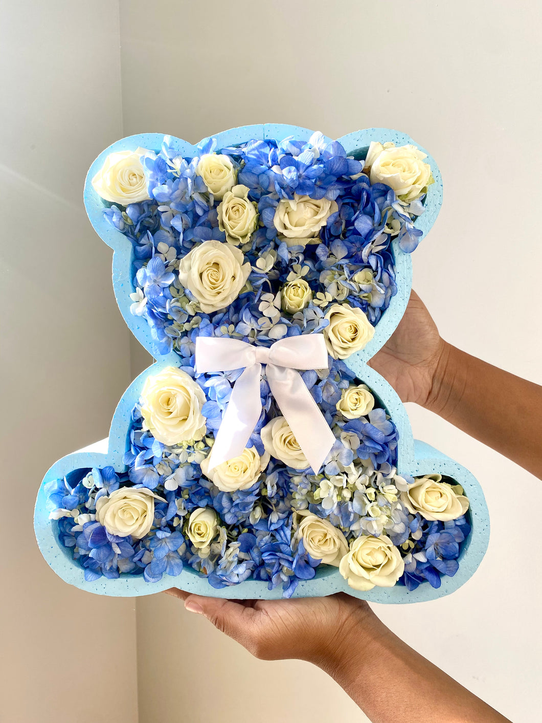 Blue Hydrangea Teddy Bear with Roses